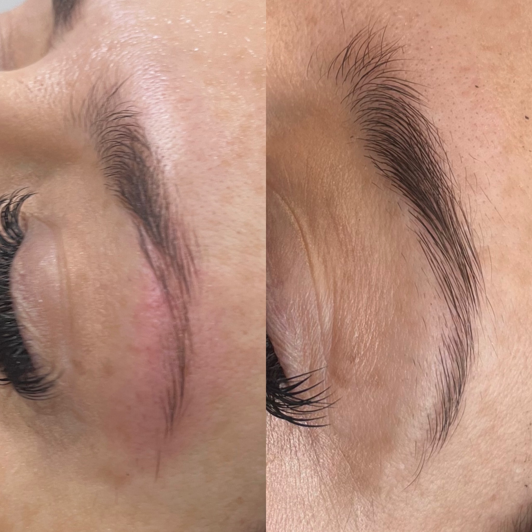 Before and after: microneedling brow tails regrowth after 8 weeks at The PMU Clinic